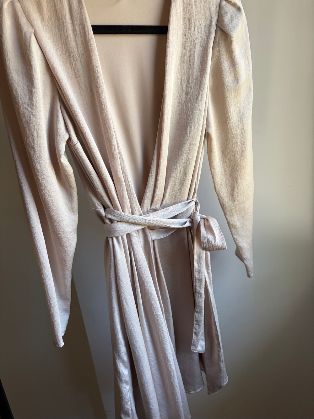 Express Light Cream Wrap Midi Dress with Tie Waist Holiday/Party/Cocktail Dress - Picture 2 of 6